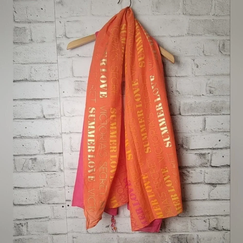 NWT Victoria’s Secret Y2K Pink Orange Logo Scarf Beaded Summer Wrap